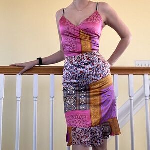 Unbranded Silk Blend Size 2 Paisley Boho Sexy Bodycon Slip Dress